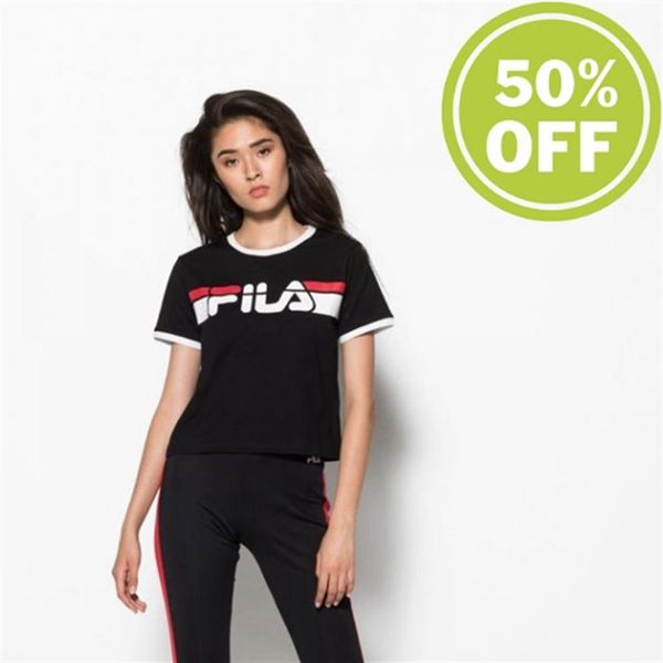 Fila Ashley Cropped Tee Cropped With Crew Neck Women's T-Shirts - Black,NZ 586-72981